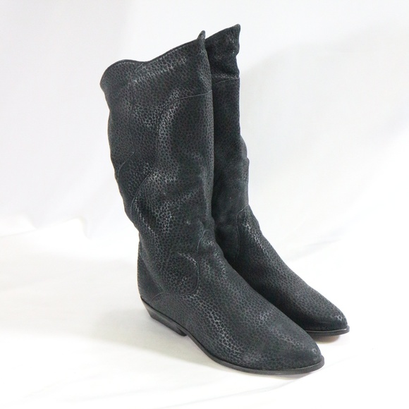 BOOTALINOS Black Grain Leather Pull On Boots Sz 9 US Women - Picture 5 of 8